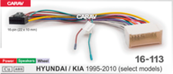 Разъем 16-pin Hyundai, Kia 1995-2010 выборочн. модели (Питание + Динамики + Руль)